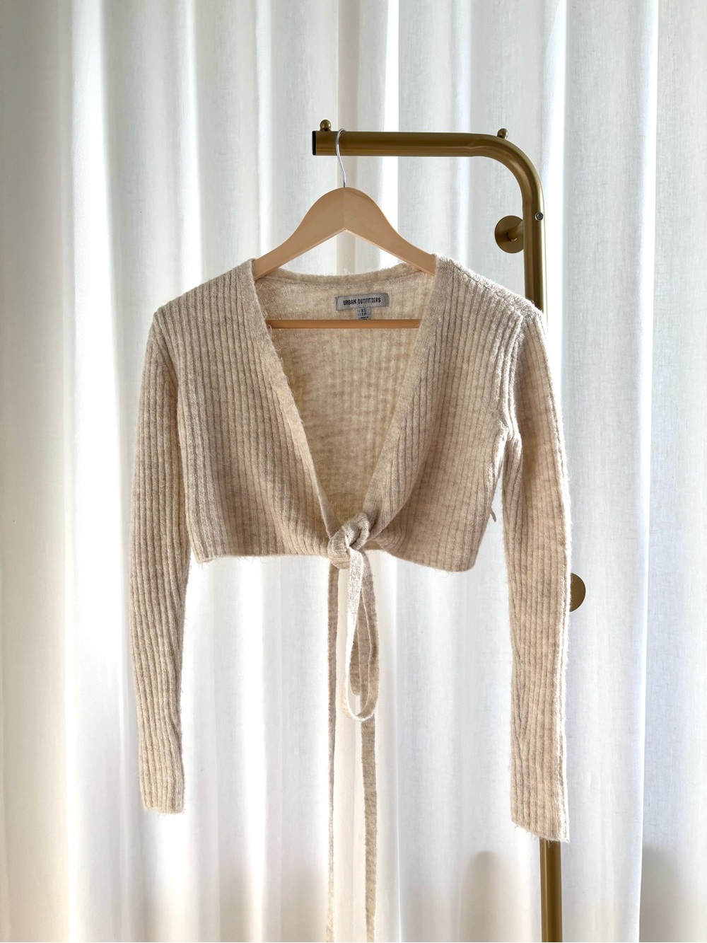 Sandwashed Cream Ribbed Wrap Sweater - Hole in back